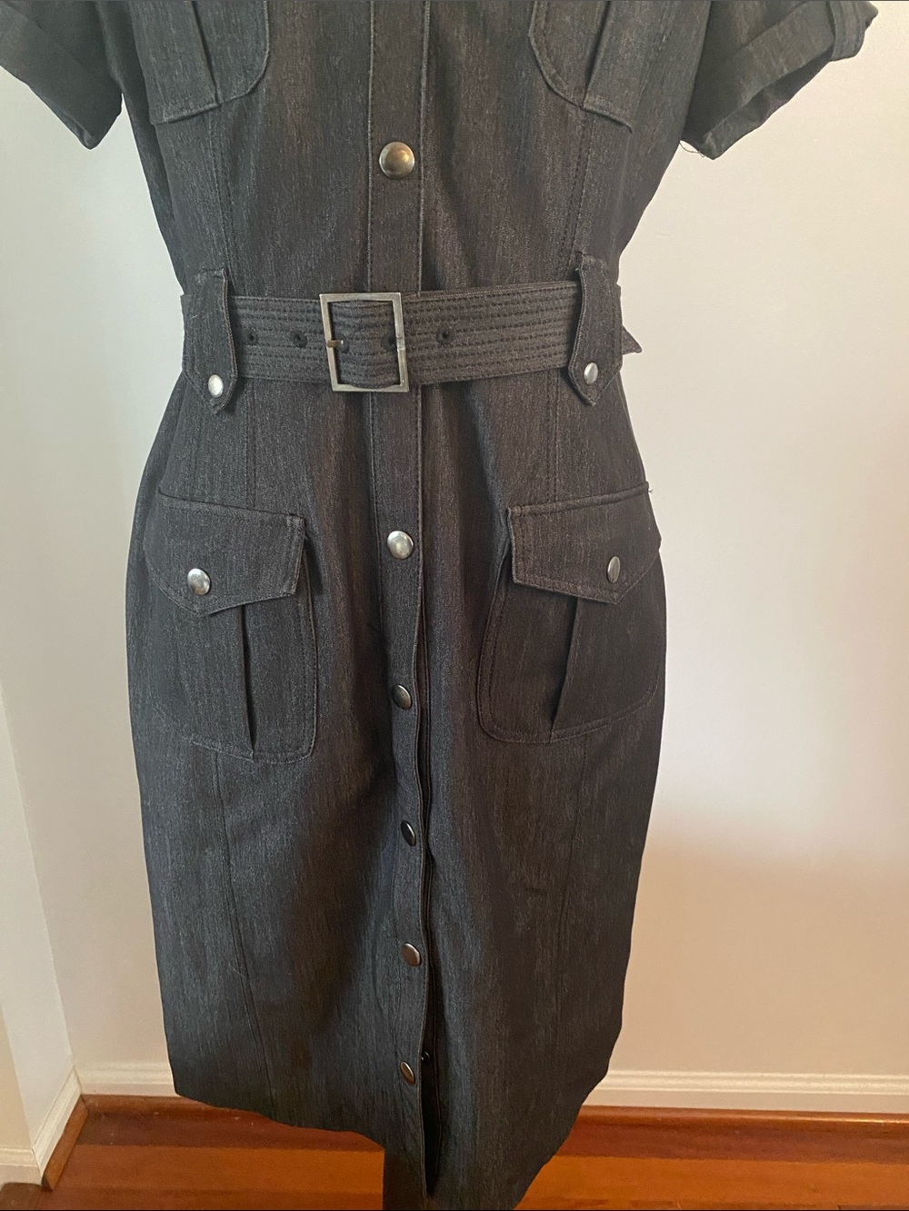 Calvin Klein military style size 4 dark wash dress dry cleaned - Picture 3 of 8